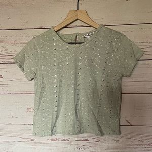 Vintage Kookie Short Sleeve Cropped Eyelet Top Green Size Large